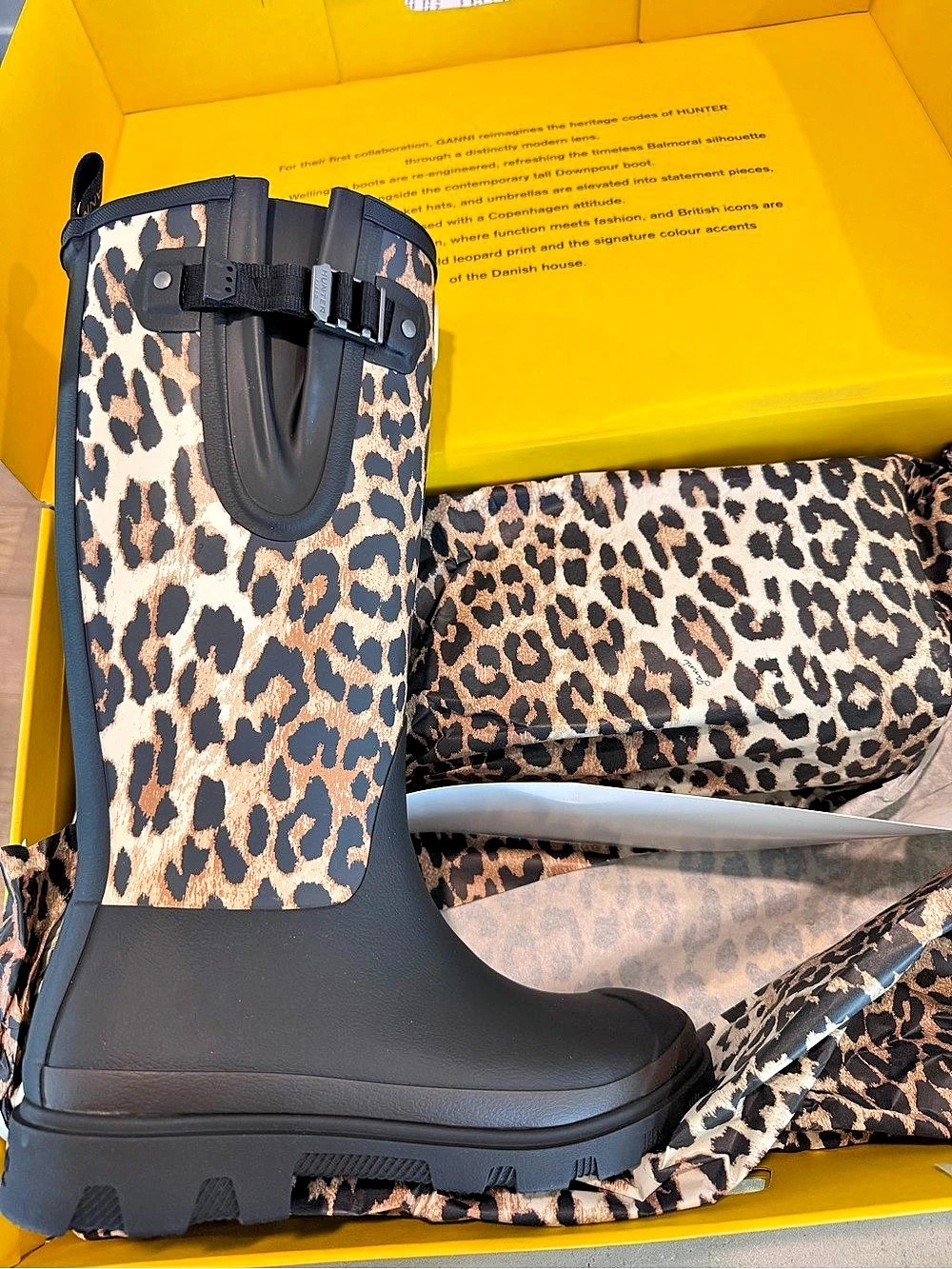 GANNI Downpour Tall Boots Leopard Tall Rain Boots brand new